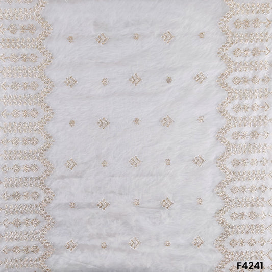 Dyeable Zari Thread Embroidered Organza Fabric- F4241