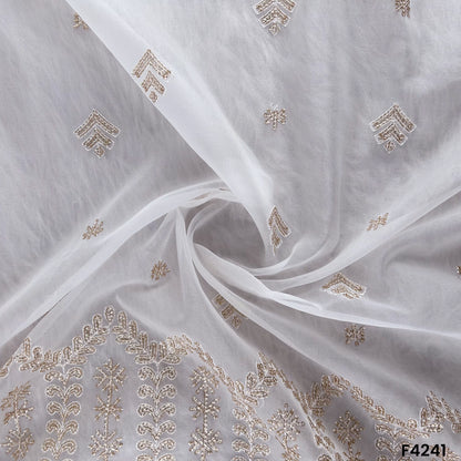 Dyeable Zari Thread Embroidered Organza Fabric- F4241