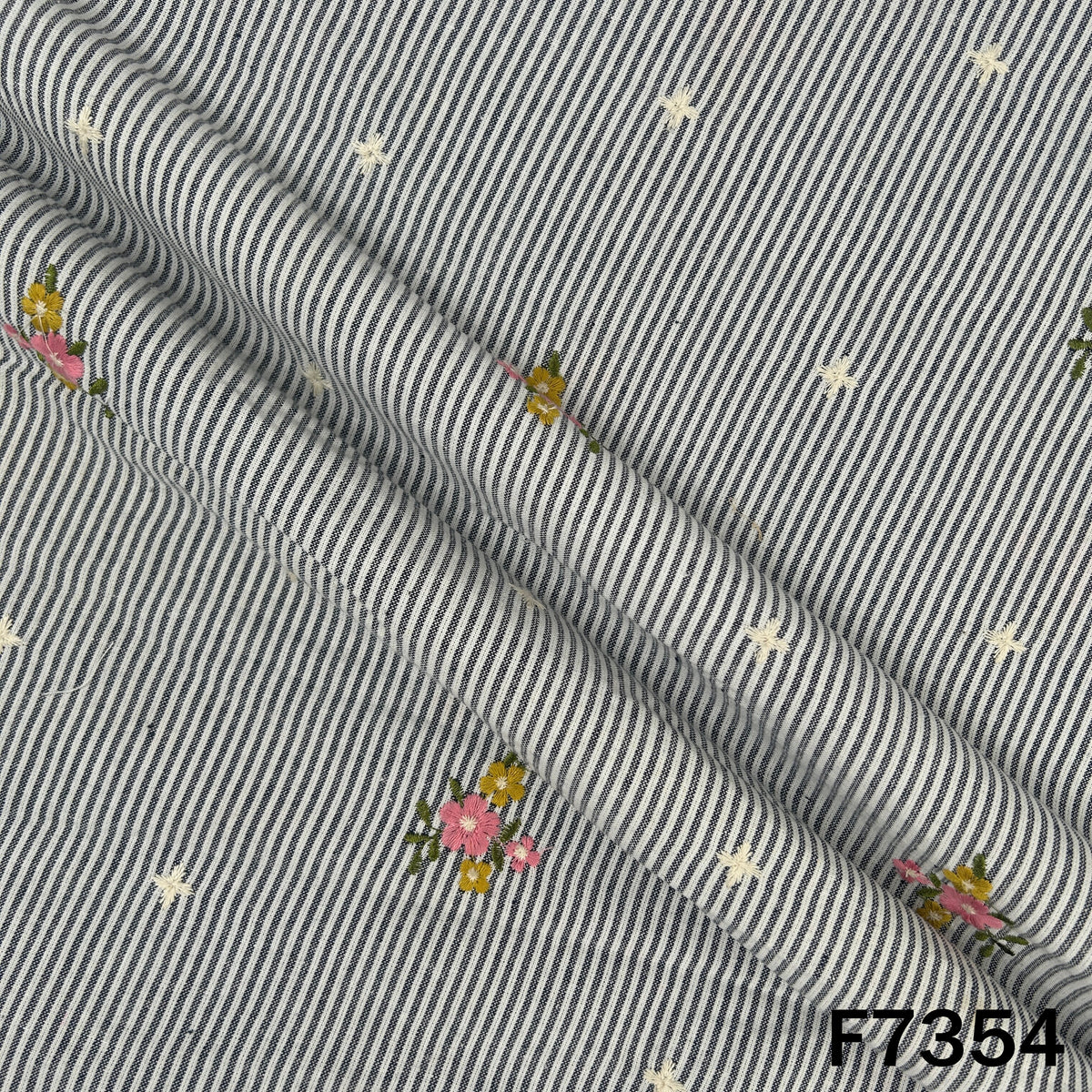 Stripes Thread Work Handloom Cotton Fabric - F7354