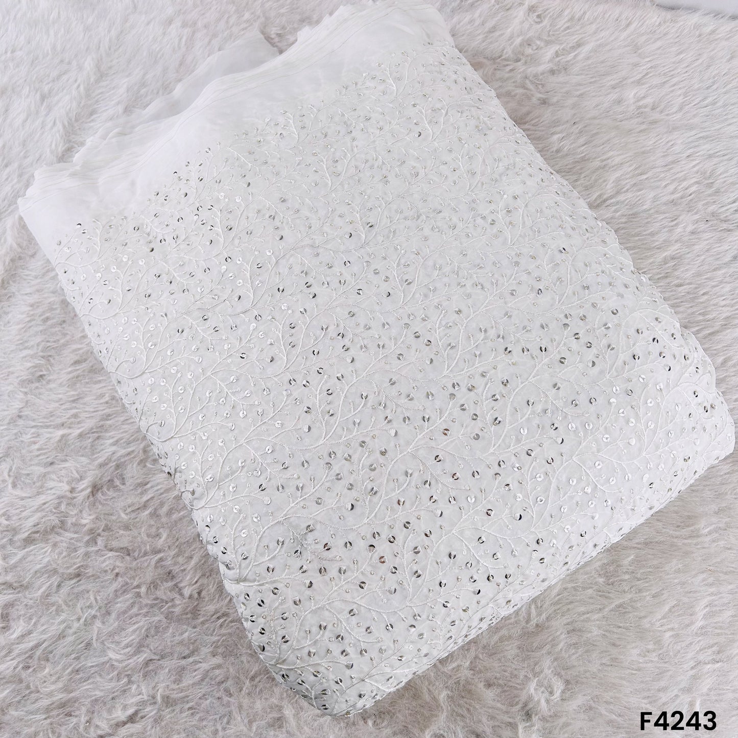 Dyeable Thread Sequins Embroidered Organza Fabric- F4243