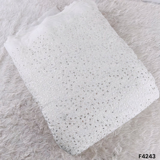 Dyeable Thread Sequins Embroidered Organza Fabric- F4243