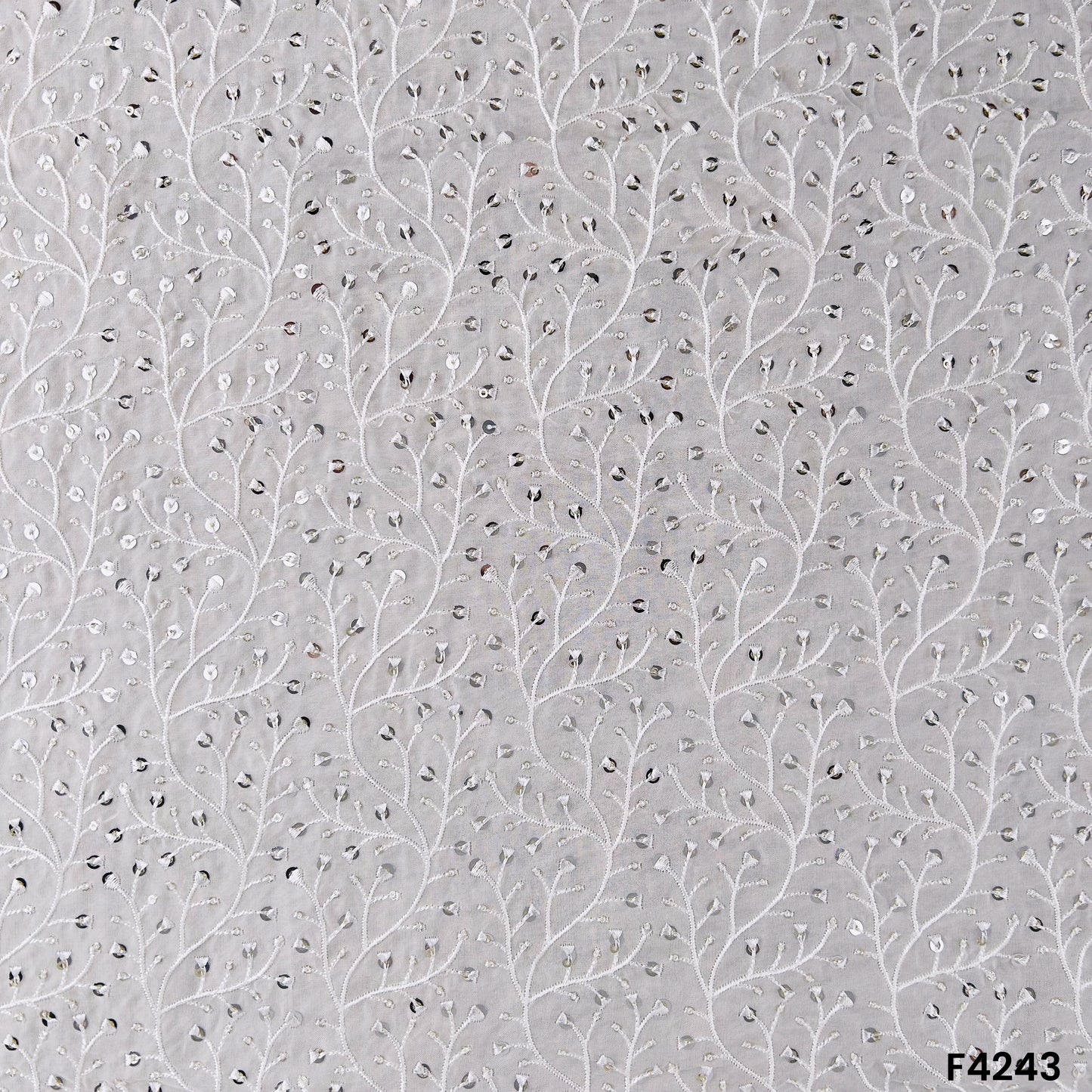 Dyeable Thread Sequins Embroidered Organza Fabric- F4243