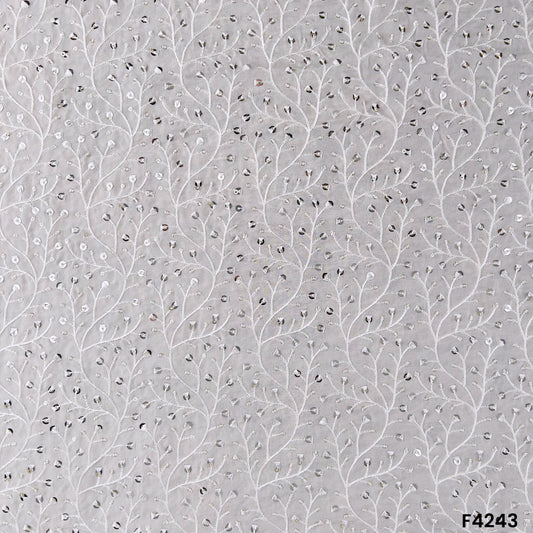 Dyeable Thread Sequins Embroidered Organza Fabric- F4243