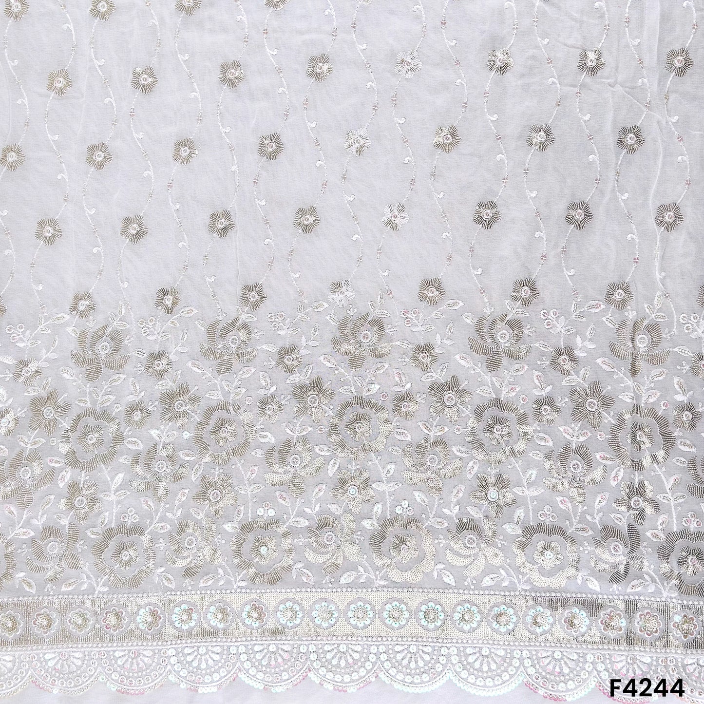Dyeable Thread Sequins Embroidered Georgette Fabric- F4244
