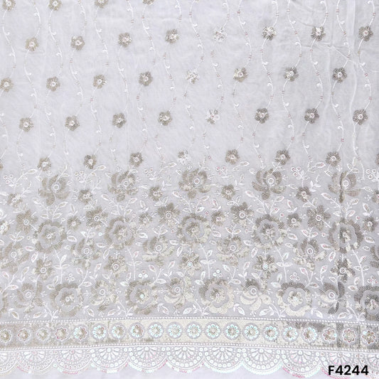 Dyeable Thread Sequins Embroidered Georgette Fabric- F4244