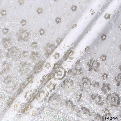 Dyeable Thread Sequins Embroidered Georgette Fabric- F4244