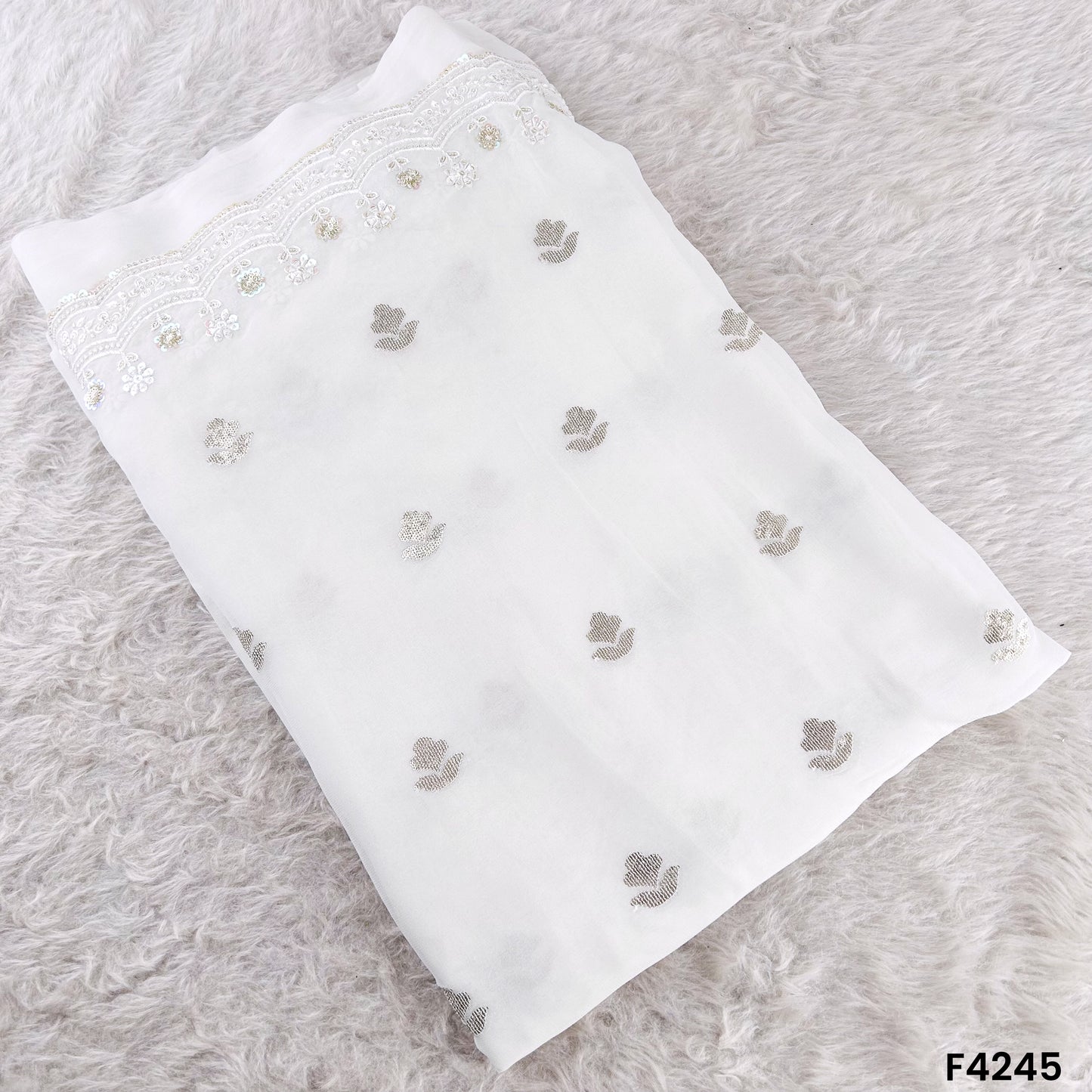 Dyeable Thread Sequins Embroidered Georgette Fabric- F4245