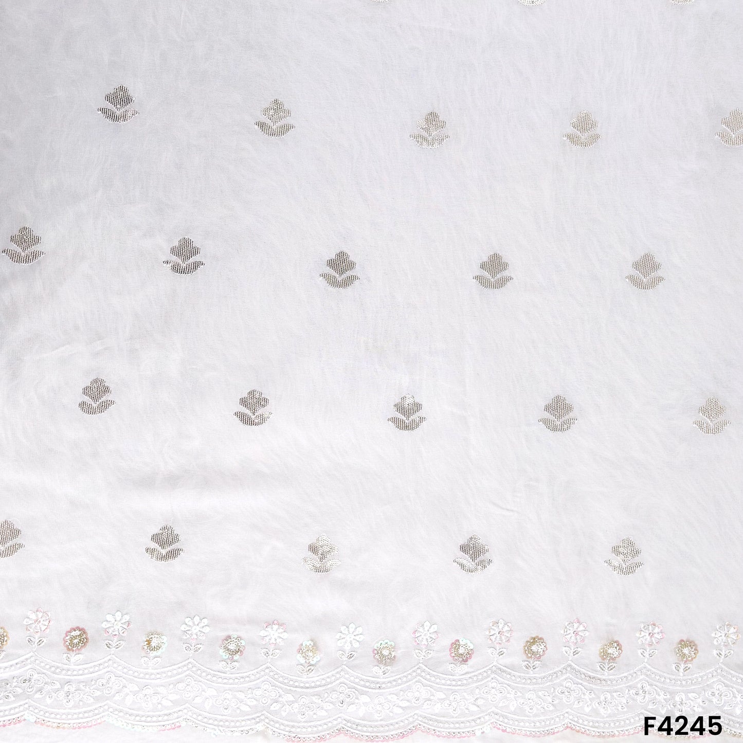 Dyeable Thread Sequins Embroidered Georgette Fabric- F4245