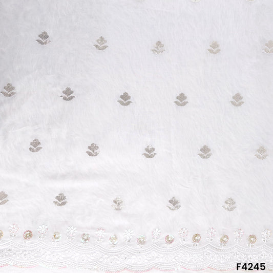 Dyeable Thread Sequins Embroidered Georgette Fabric- F4245