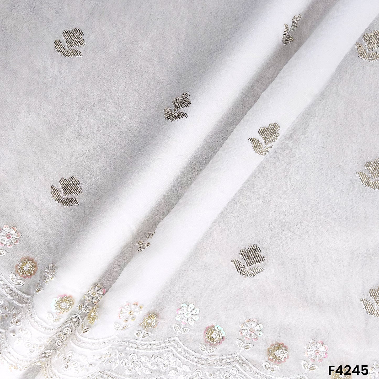 Dyeable Thread Sequins Embroidered Georgette Fabric- F4245