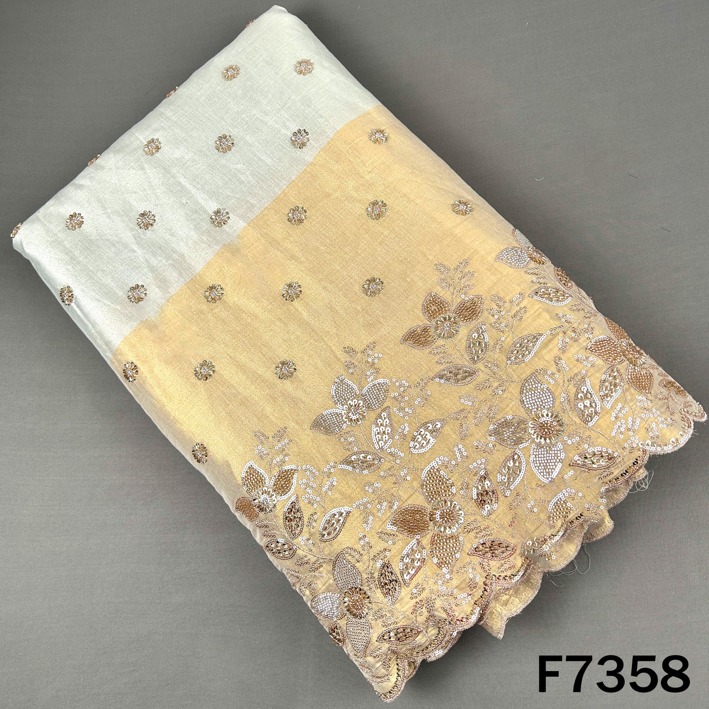 Cut Dana Zari Sequins Embroidered Kanjivaram Tissue Fabric - F7358