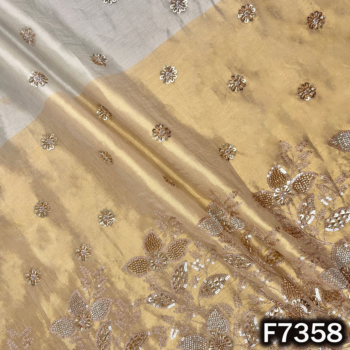 Cut Dana Zari Sequins Embroidered Kanjivaram Tissue Fabric - F7358