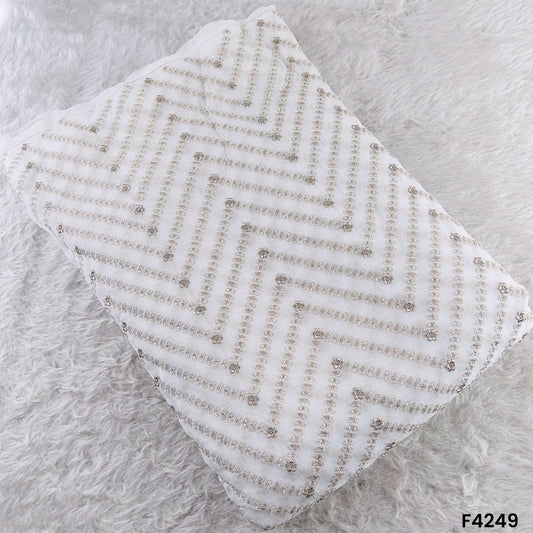 Dyeable Zari Cut Dana Embroidered Georgette Fabric- F4249