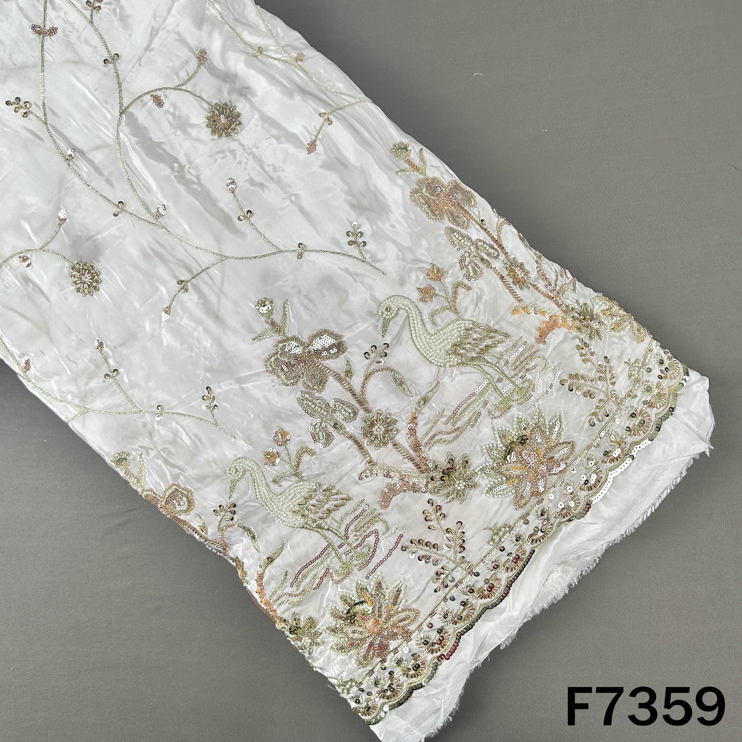 Dyeable Cut Dana Zari Sequins Embroidered Crepe Fabric - F7359