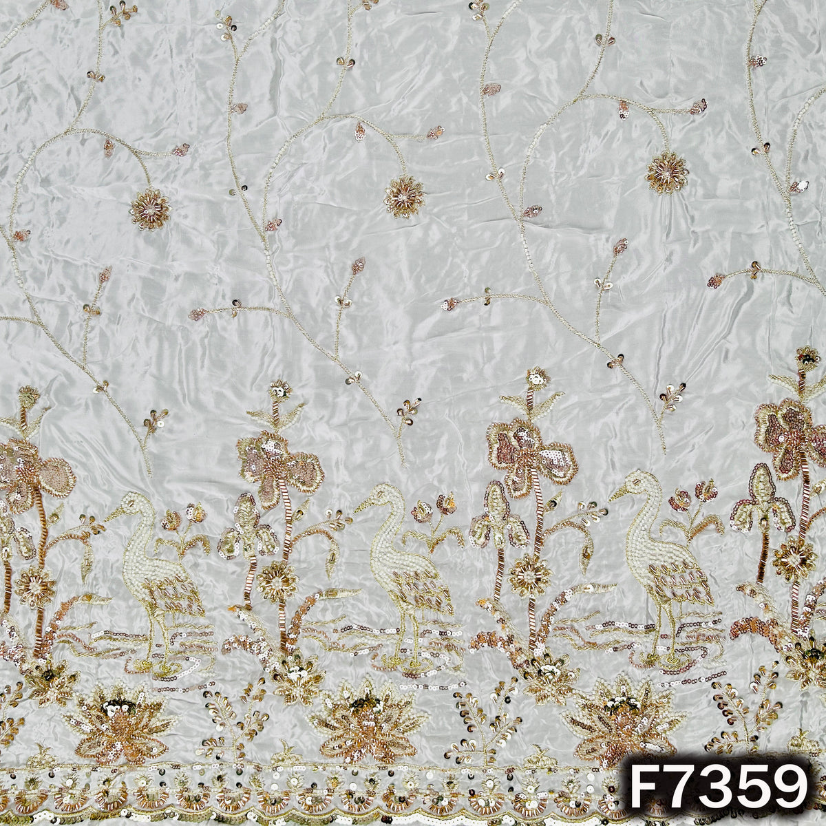 Dyeable Cut Dana Zari Sequins Embroidered Crepe Fabric - F7359
