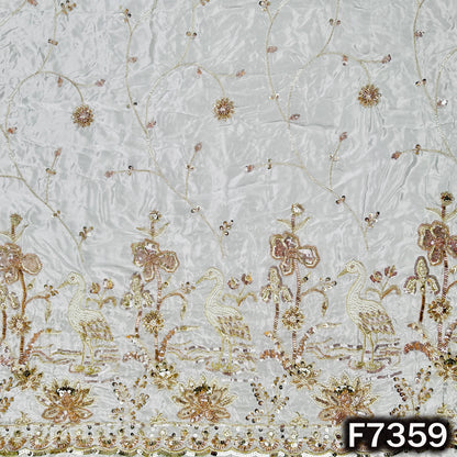 Dyeable Cut Dana Zari Sequins Embroidered Crepe Fabric - F7359