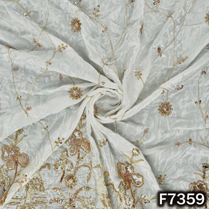 Dyeable Cut Dana Zari Sequins Embroidered Crepe Fabric - F7359
