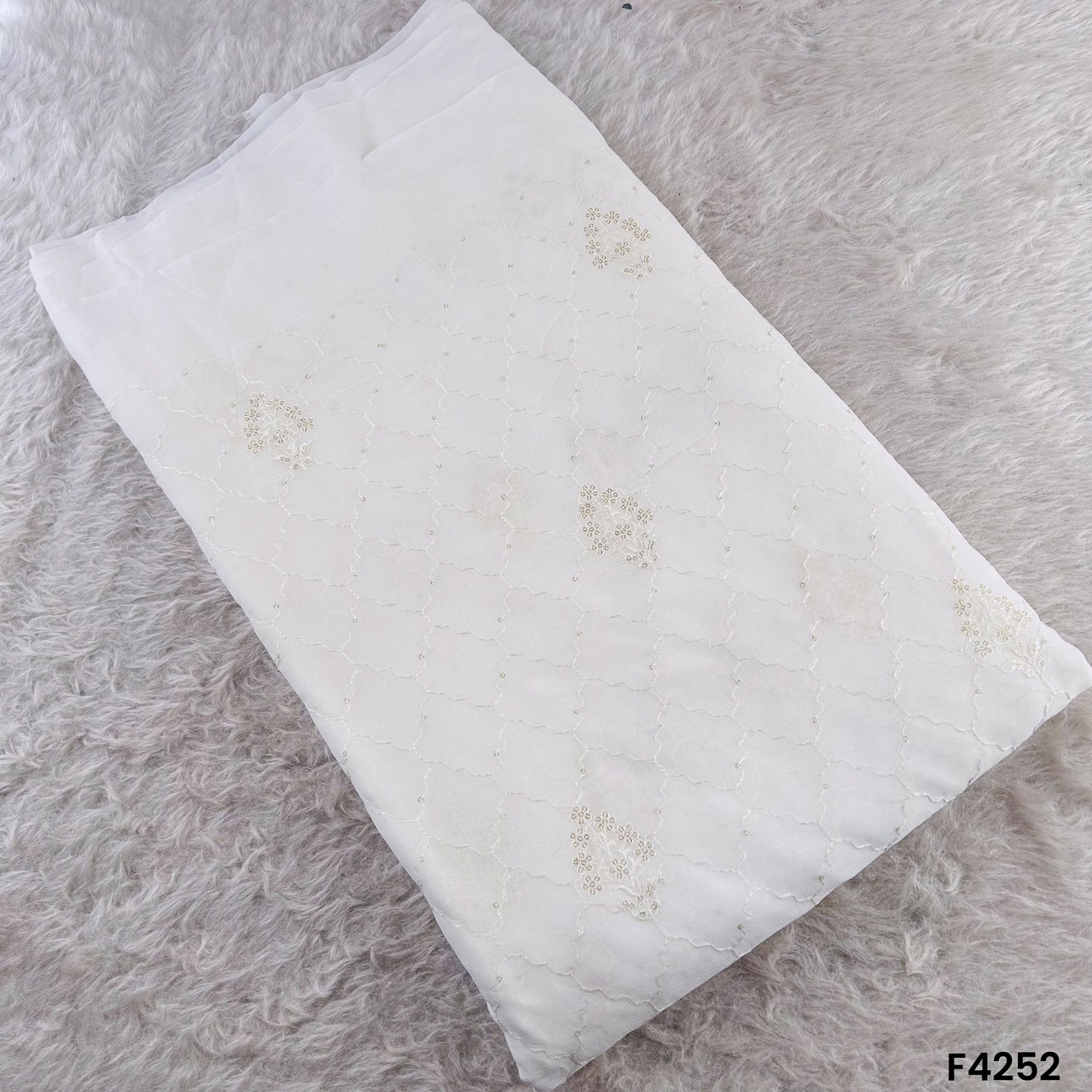 Dyeable Thread Sequins Embroidered Georgette Fabric- F4252