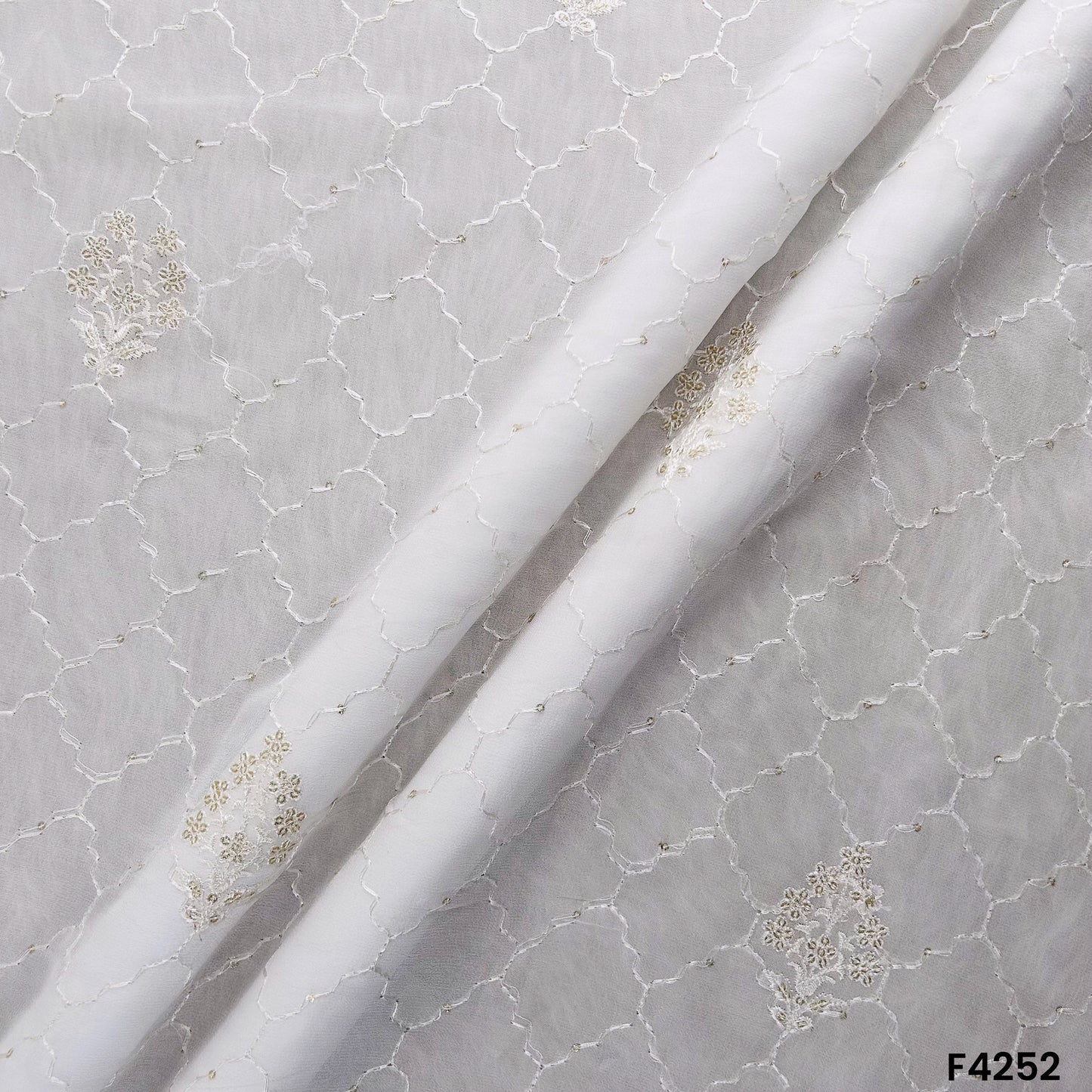 Dyeable Thread Sequins Embroidered Georgette Fabric- F4252