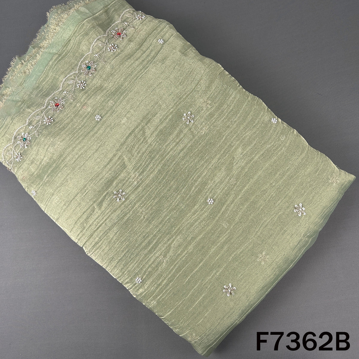 Cut Dana Zari Sequins Pearl Embroidered with Stone Work Crush Tissue Fabric - F7362