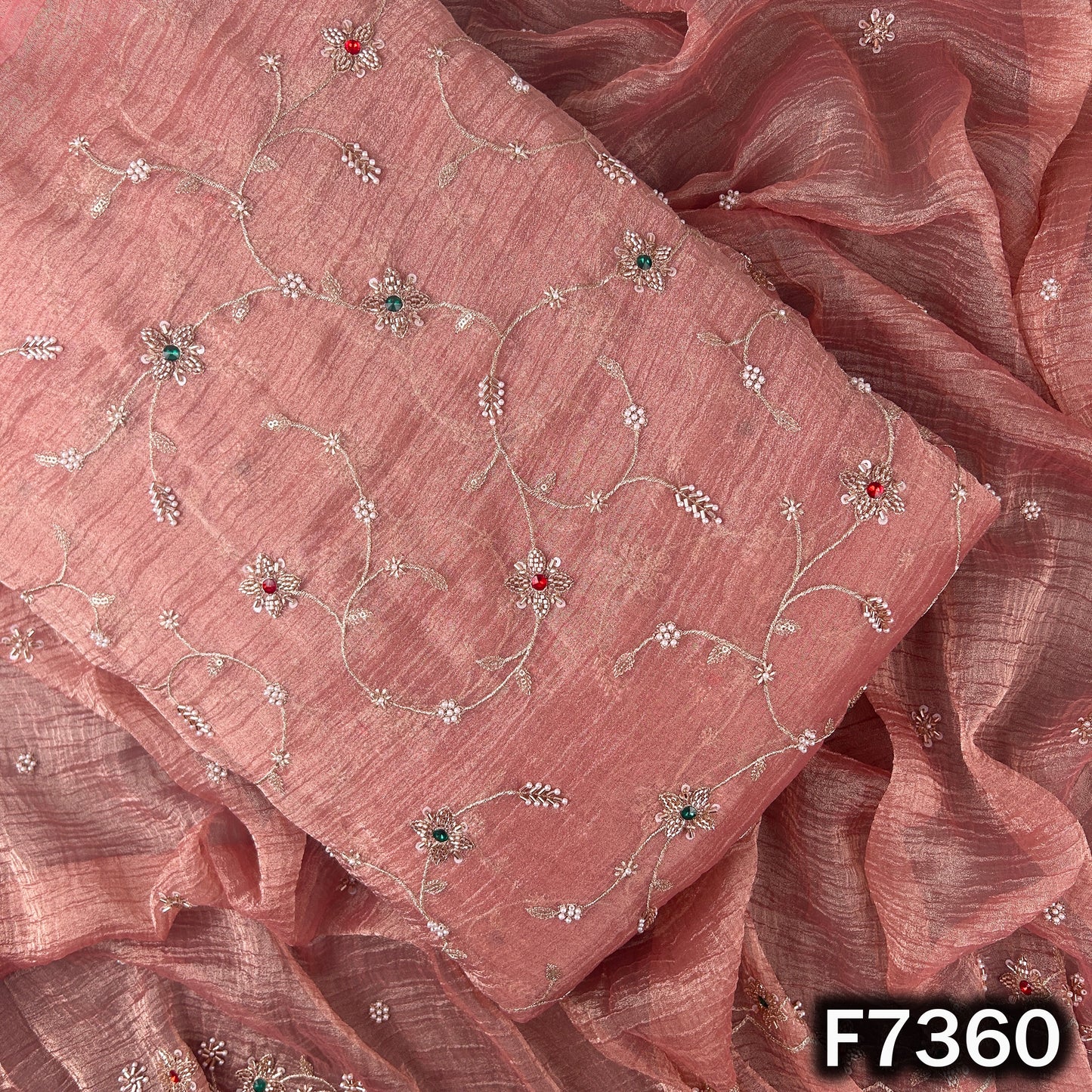 Cut Dana Zari Seqins Pearl Embroidered with Stone Work Crush Tissue Fabric - F7360