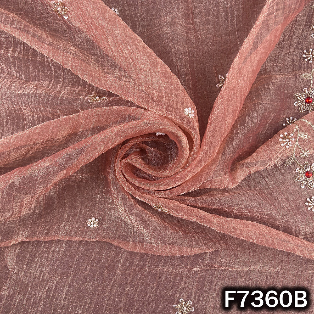 Cut Dana Zari Seqins Pearl Embroidered with Stone Work Crush Tissue Fabric - F7360