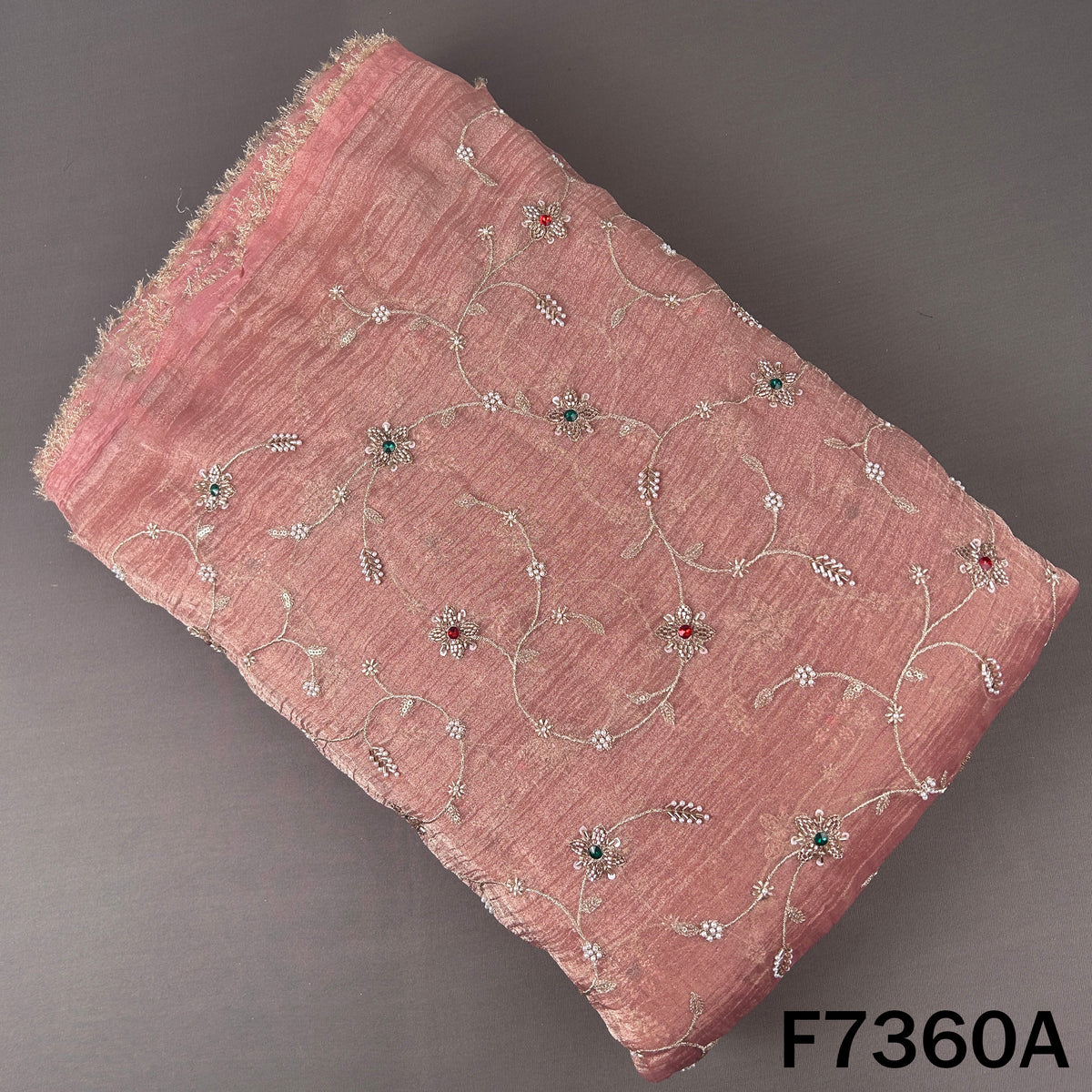 Cut Dana Zari Seqins Pearl Embroidered with Stone Work Crush Tissue Fabric - F7360