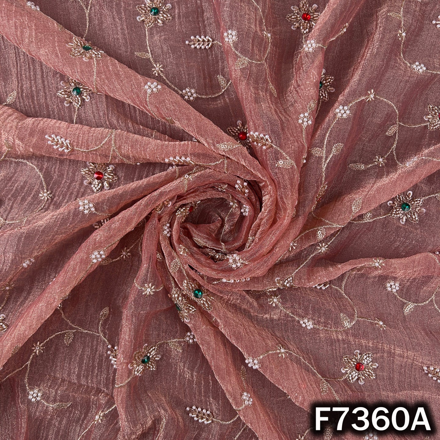 Cut Dana Zari Seqins Pearl Embroidered with Stone Work Crush Tissue Fabric - F7360