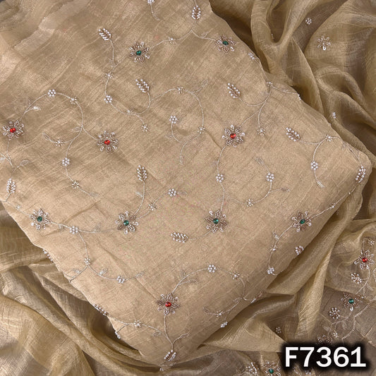 Cut Dana Zari Sequins Pearl Embroidered with Stone Work Crush Tissue Fabric - F7361