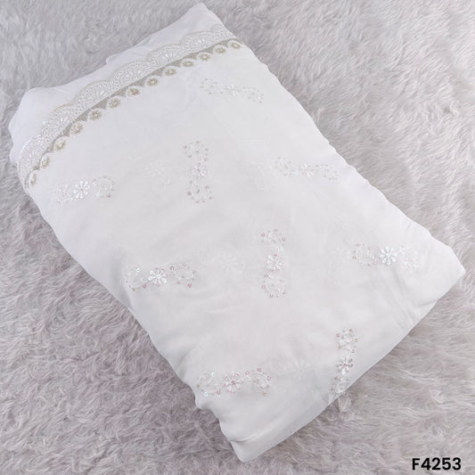 Dyeable Thread Sequins Embroidered Georgette Fabric- F4253