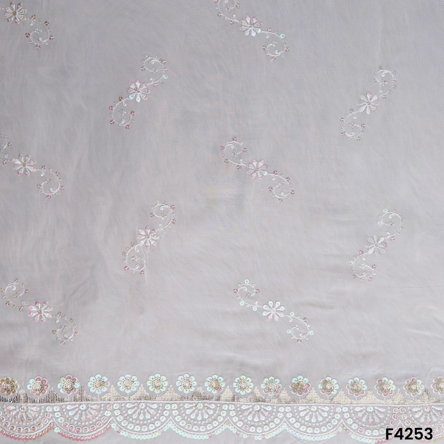Dyeable Thread Sequins Embroidered Georgette Fabric- F4253