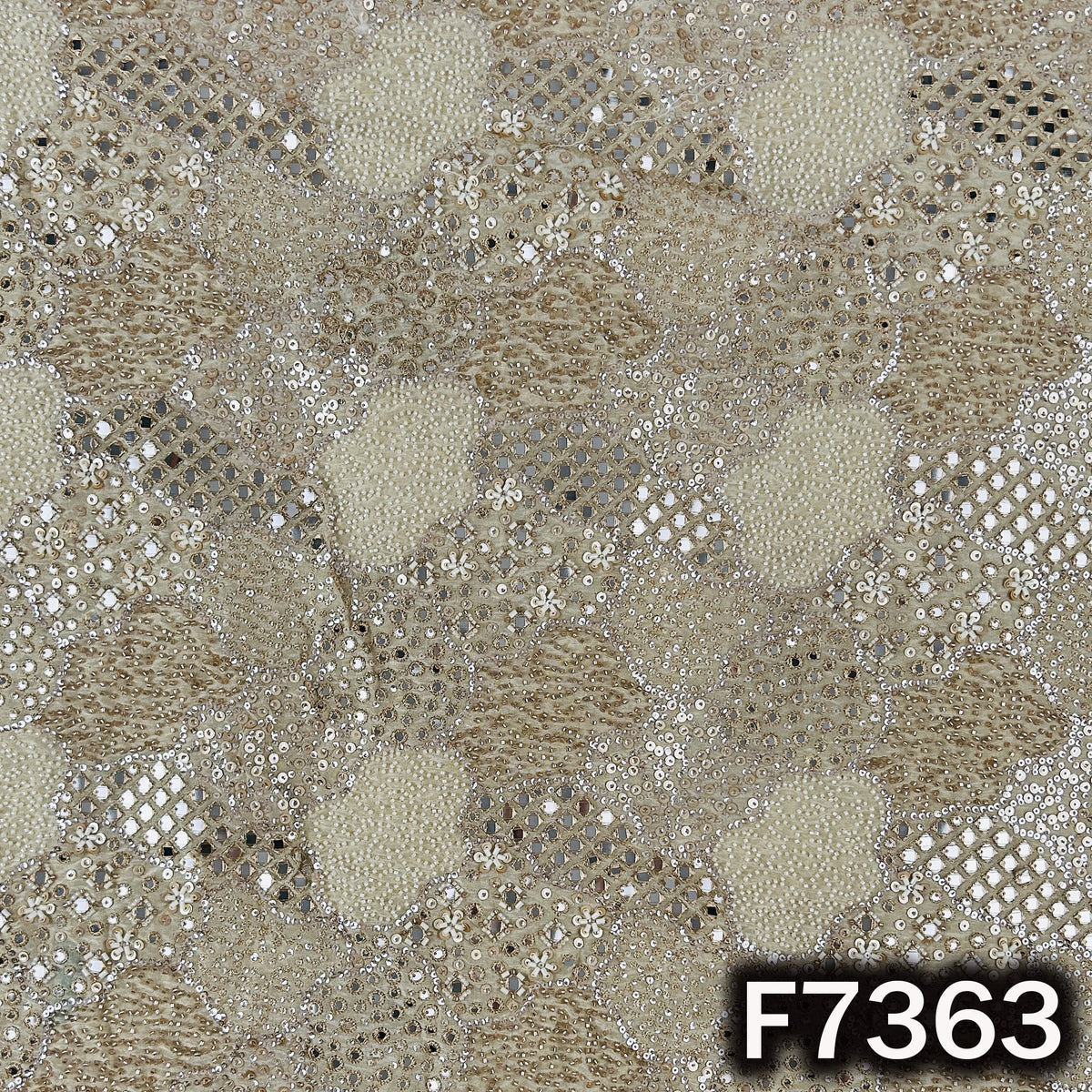 Dyeable Cut Dana Zari Sequins Faux Mirror Embroidered Shimmer Tissue Fabric - F7363