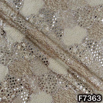 Dyeable Cut Dana Zari Sequins Faux Mirror Embroidered Shimmer Tissue Fabric - F7363