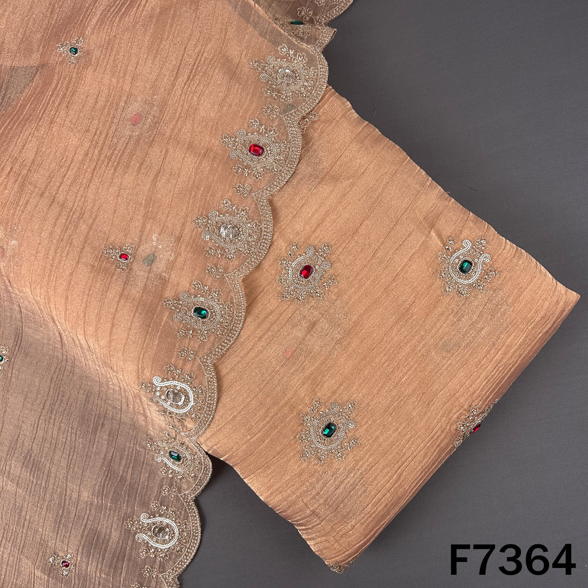 Zari Sequins with Stone Work Crush Tissue Fabric - F7364