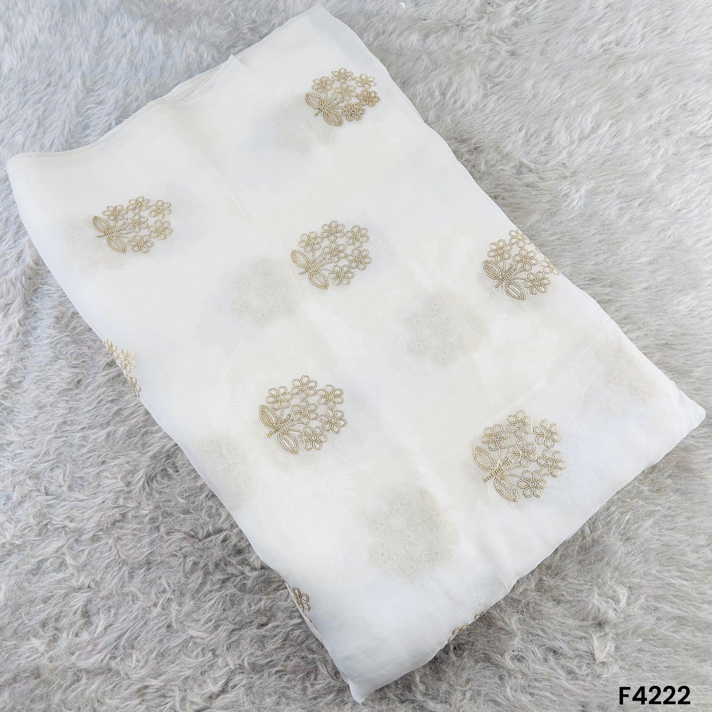 Dyeable Thread Sequins Embroidered Organza Fabric- F4222