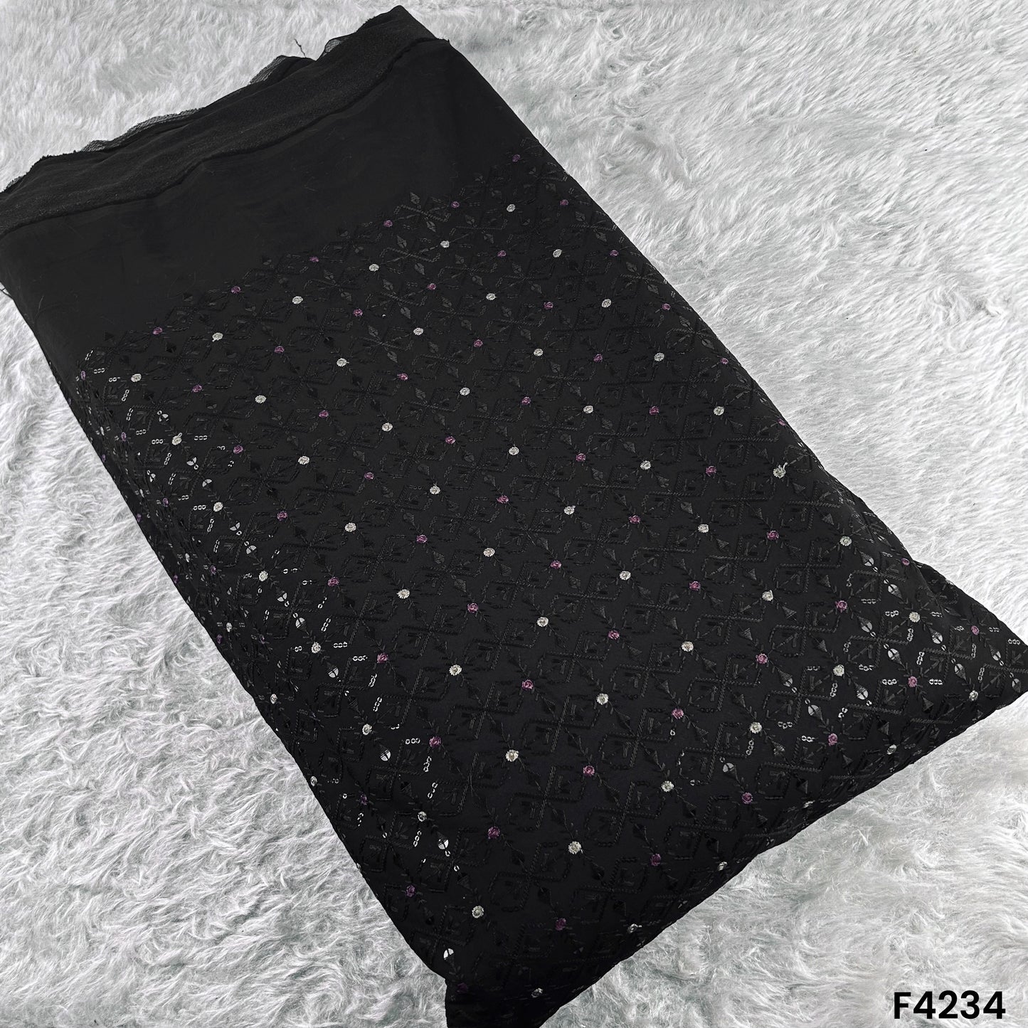 Thread Sequins Embroidered Silk Fabric-F4234