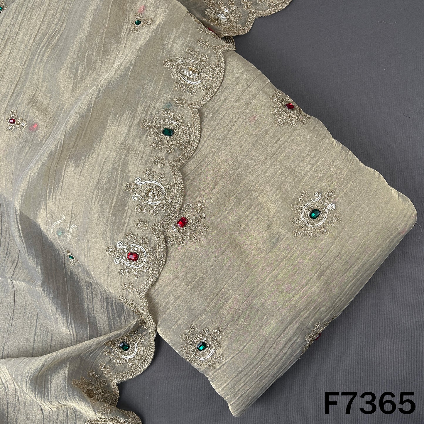 Zari Sequins with Stone Work Crush Tissue Fabric - F7365