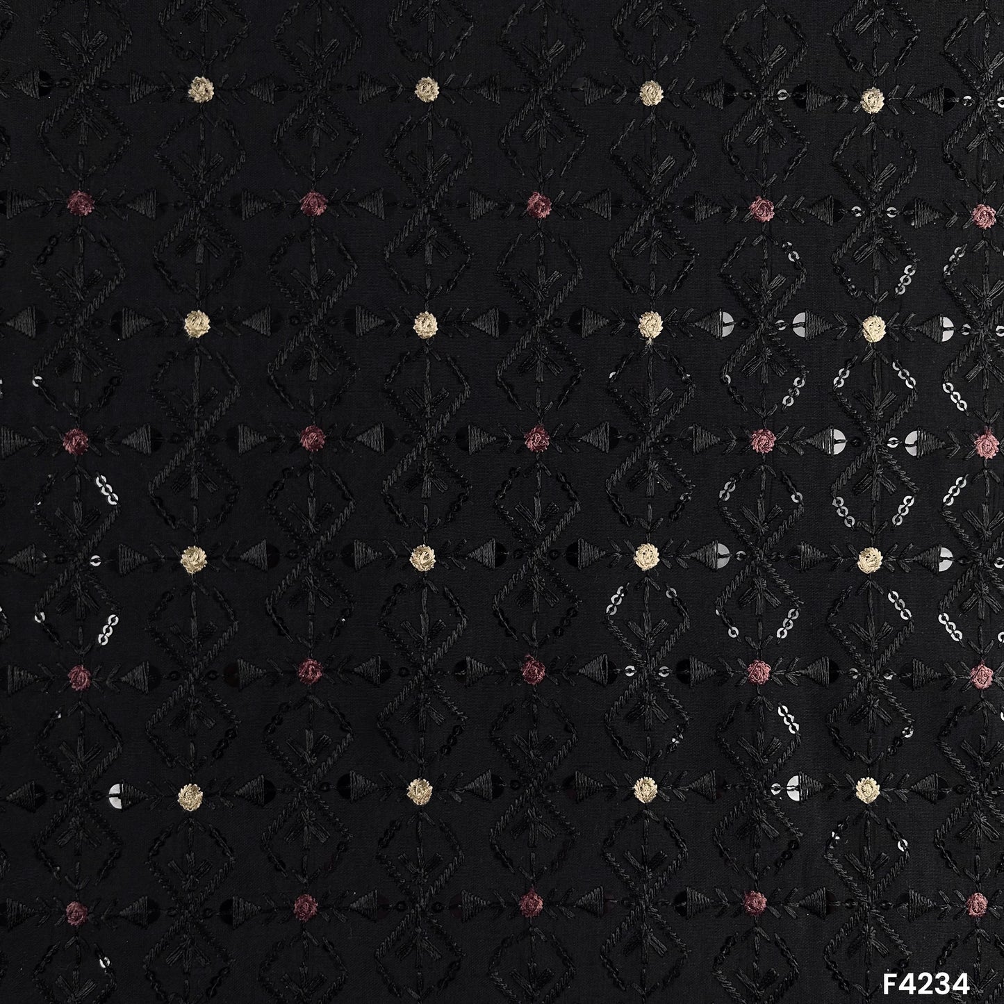 Thread Sequins Embroidered Silk Fabric-F4234