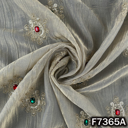 Zari Sequins with Stone Work Crush Tissue Fabric - F7365