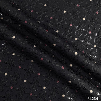 Thread Sequins Embroidered Silk Fabric-F4234