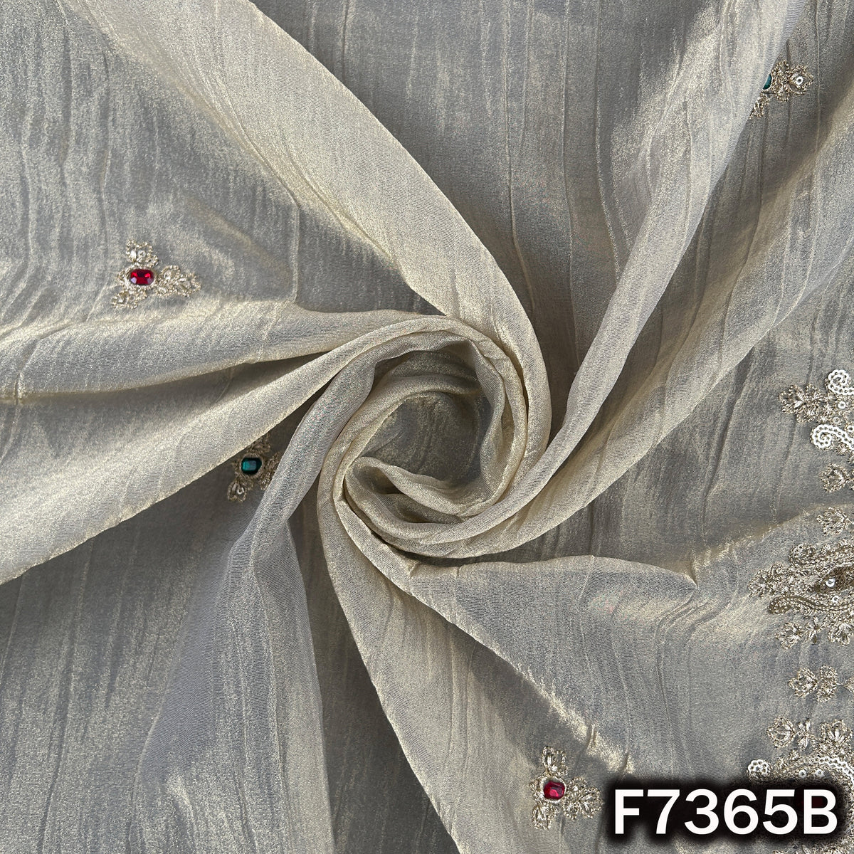 Zari Sequins with Stone Work Crush Tissue Fabric - F7365