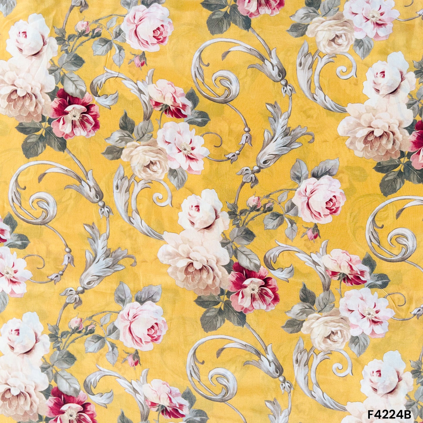 Floral Printed Viscose Crepe Fabric- F4224