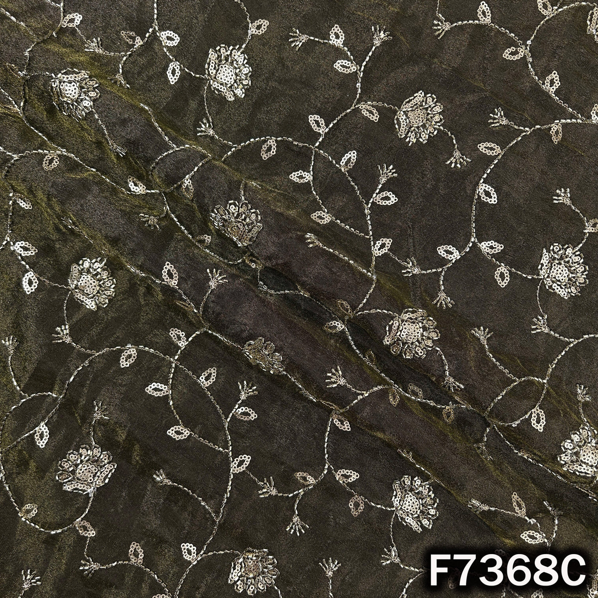Cut Dana Zari Sequins Embroidered Shimmer Tissue Fabric - F7368