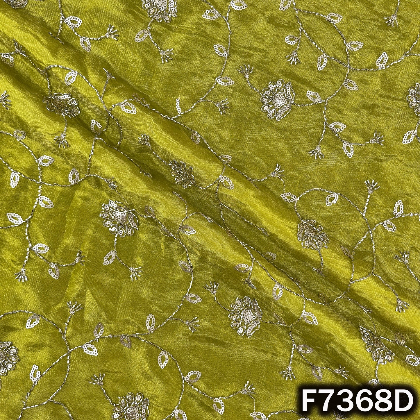 Cut Dana Zari Sequins Embroidered Shimmer Tissue Fabric - F7368