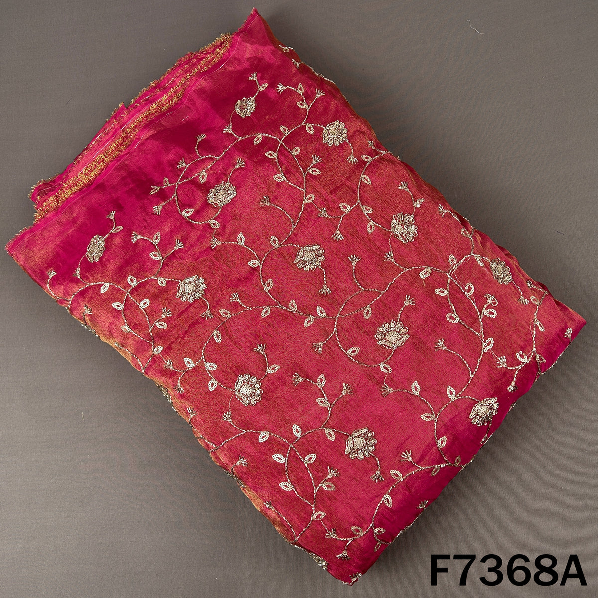 Cut Dana Zari Sequins Embroidered Shimmer Tissue Fabric - F7368