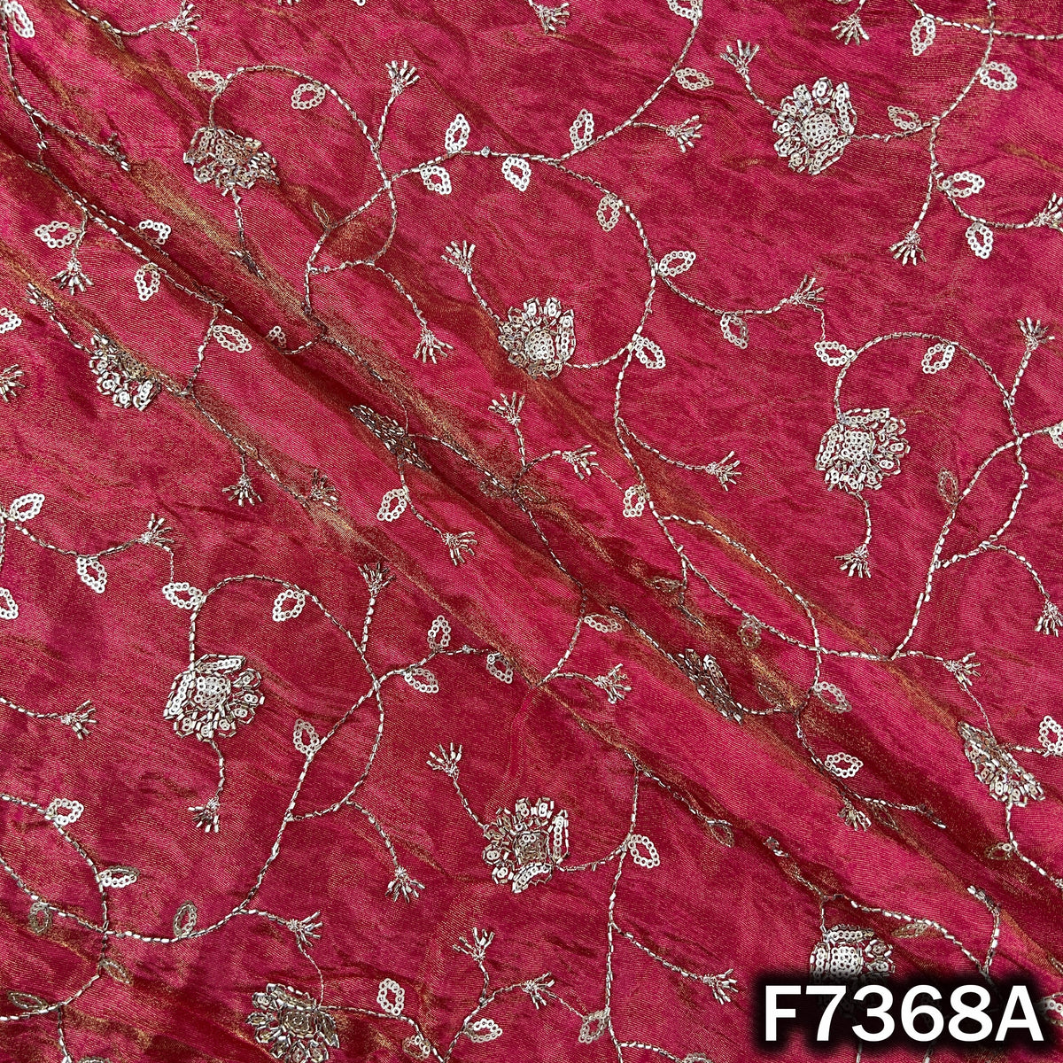 Cut Dana Zari Sequins Embroidered Shimmer Tissue Fabric - F7368