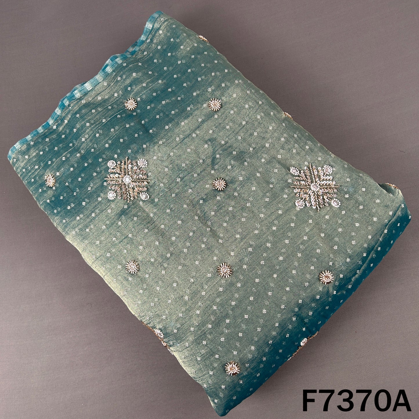 Cut Dana Zari Sequins Embroidered Crush Tissue Fabric - F7370