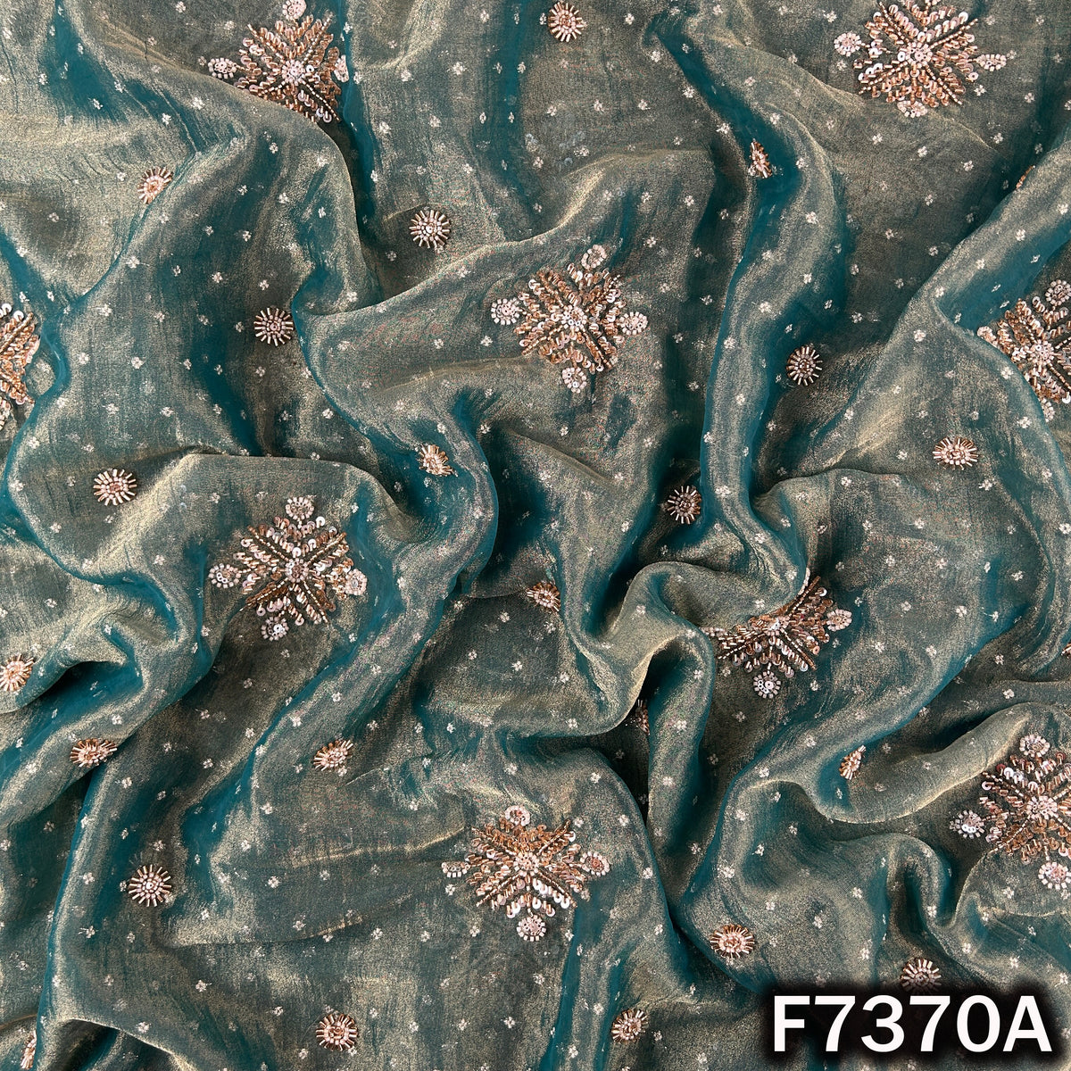 Cut Dana Zari Sequins Embroidered Crush Tissue Fabric - F7370