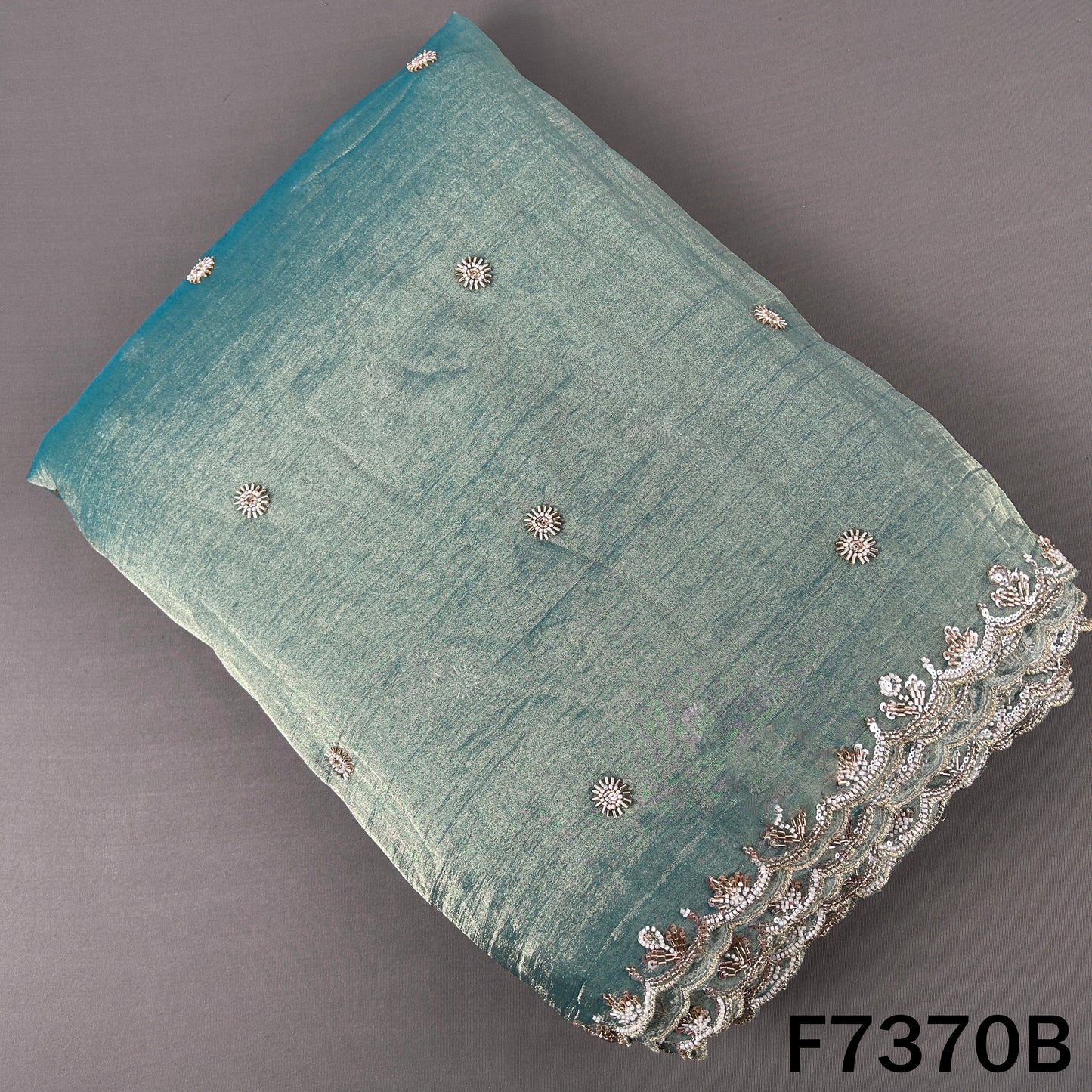 Cut Dana Zari Sequins Embroidered Crush Tissue Fabric - F7370