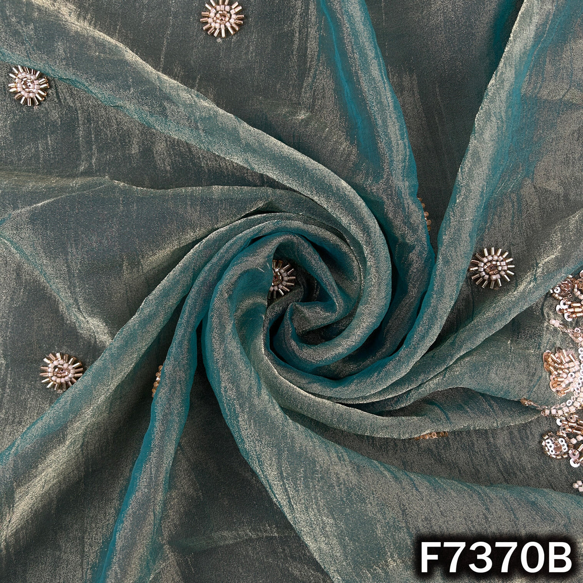 Cut Dana Zari Sequins Embroidered Crush Tissue Fabric - F7370